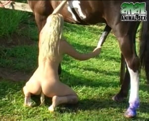 Конь тучным членом выебал зоофилку в киску